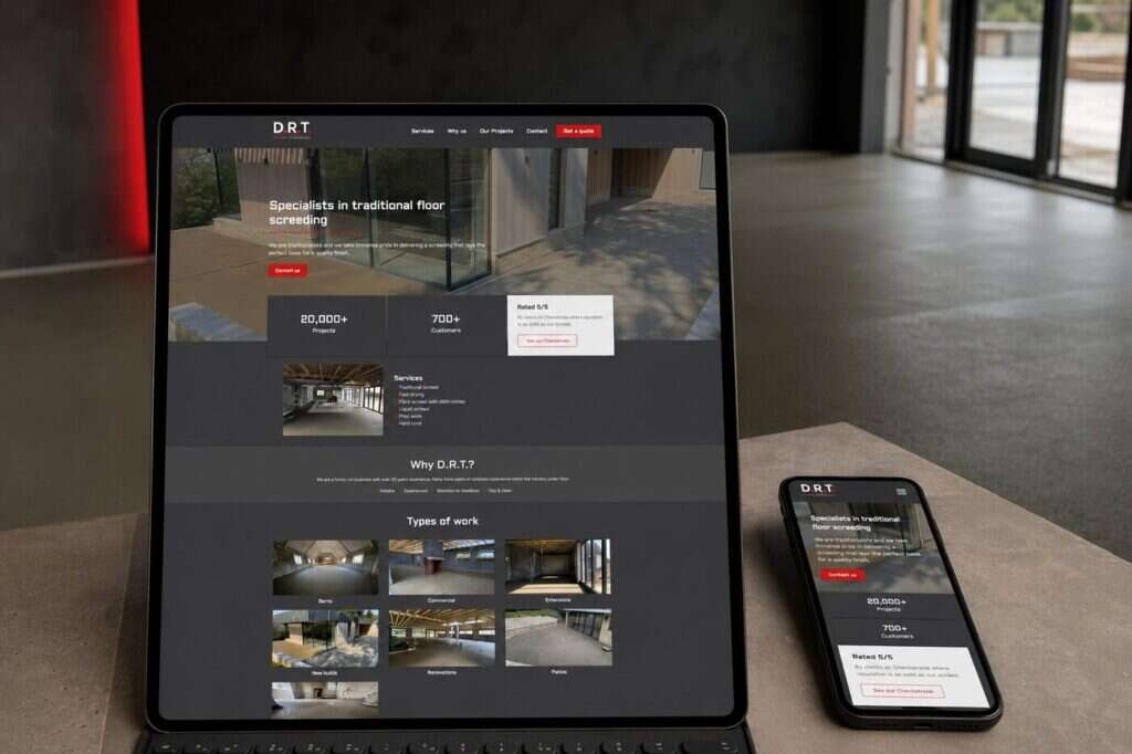 DRT Floor Screeding website shown on laptop and mobile devices