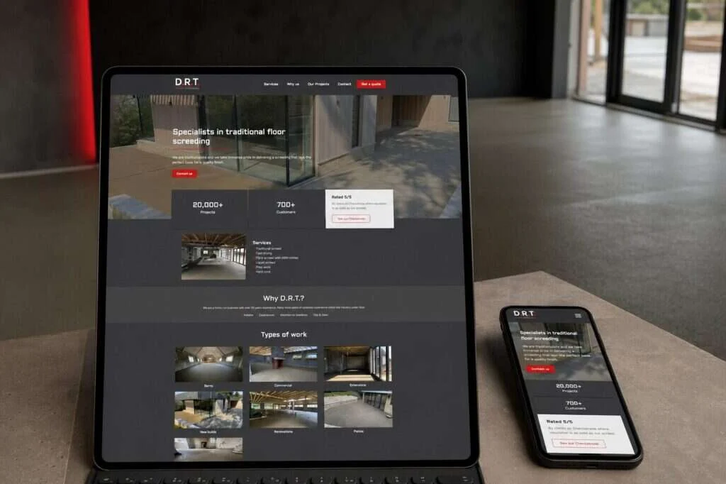 DRT Floor Screeding website shown on laptop and mobile devices
